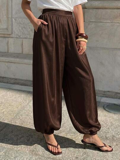 Lavishia Quần ống rộng nữ kiểu dáng thoải mái, màu cà phê, thích hợp mặc mùa xuân/hè.