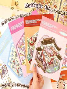 MINKOJA MINKOJA 50张场景贴纸书，房屋贴纸，包括30张材质贴纸、20张场景贴纸、1把高品质金属镊子、3D立体小屋微缩场景贴纸、手工拼图玩具贴纸、风景贴纸、手工贴纸 - 彩色 - 查看 6