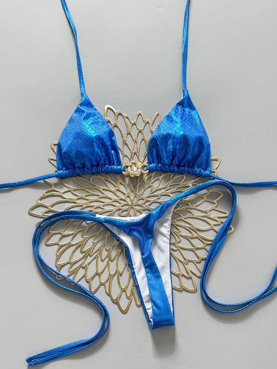 Swim SXY Bộ đồ bơi 2 mảnh SXY, họa tiết da báo phối ánh vàng, áo ngực tam giác và quần lọt khe buộc dây bên hông, bikini gợi cảm dành cho nữ. - Nhiều màu - Xem 1