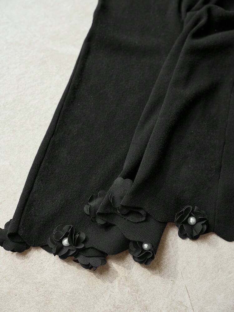 ELEGANT VACATION STYLE BLACK CONTRAST WHITE TRIM KNIT DRESS