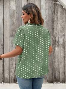 SHEIN Clasi Plus Size Women Polka Dot Tie Collar Casual Versatile Daily Wear Shirt - Mint Green - View 2