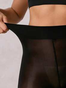 1雙女士素色修身薄透休閒緊,適用於日常 - 黑色 - 查看 6