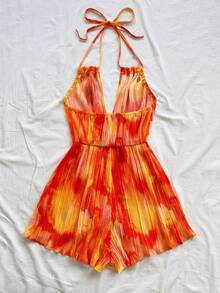 Soleia 扎染花卉印花 V 领露背连体裤，带腰部抽绳，女式，度假风格 - 彩色 - 查看 2