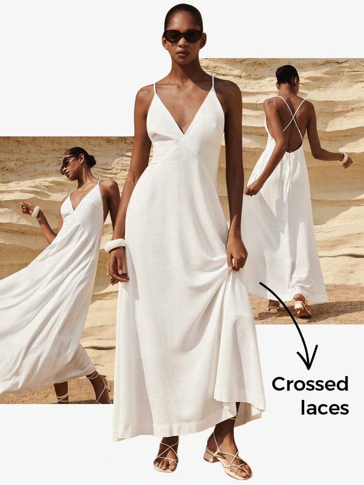 SHEIN Maija MAIJA elegantes plissiertes Chiffon-Maxikleid mit quadratischem Ausschnitt und ärmellos