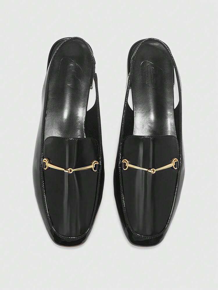 CUCCOO BIZCHIC Women Shoes Spring And Autumn New Black Mirror Fashionable Versatile Square Toe Flat Bottom Slip-On Loafers Women's Flat Shoes Light Commuting Comfortable Slingback Women Shoes Suitable For Office, Home, Outdoor And Other Places