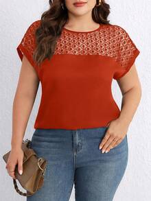 SHEIN Clasi Plus Size Pattern Printed Batwing Sleeve Blouse - Rust Brown - View 1