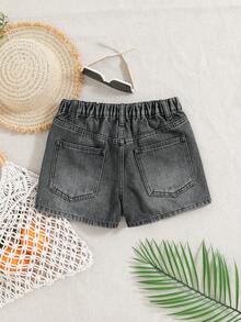 SHEIN Celana Pendek Denim Kasual untuk Remaja Putri, Musim Panas - Dark Grey - View 2
