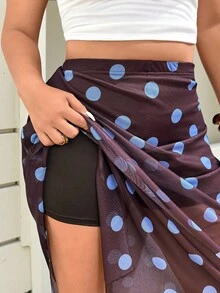 大码女式棕色半透明波点半身裙，度假装，服装 - 摩卡棕 - 查看 3