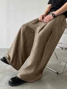 Claim Dot Men's Casual Everyday Pleated Wide Leg Loose Pants Wide Leg - Coffee Brown - View 4
