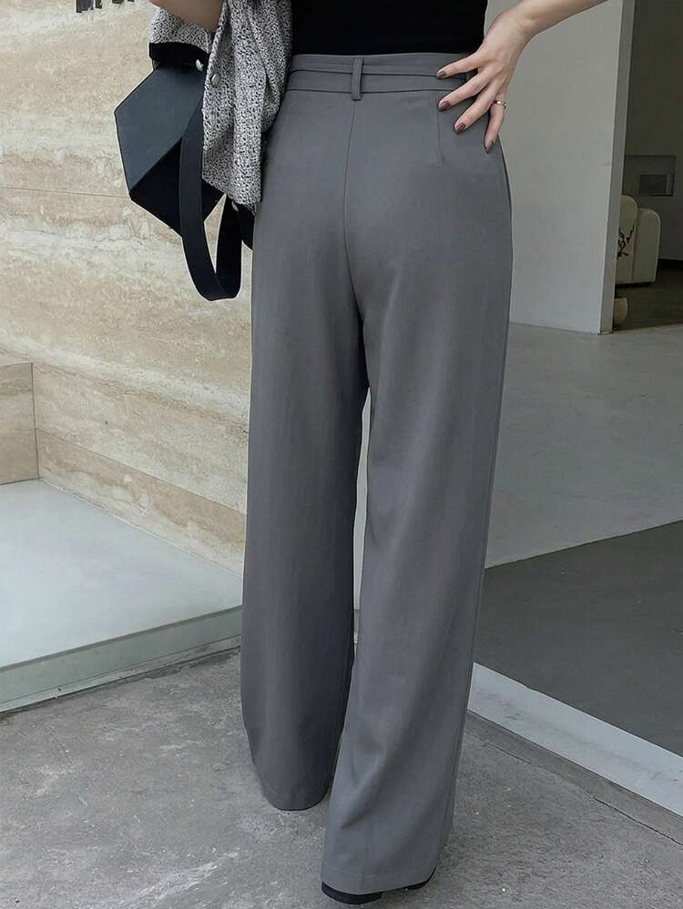 Women's Loose Wide Leg Pants, Solid Color Elegant Casual Trousers With Belt, Summer