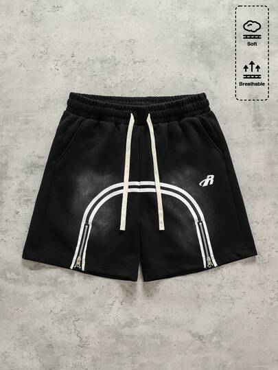 ROMWE MEN Quần short nam dáng suông, phối sọc tương phản, có dây rút.