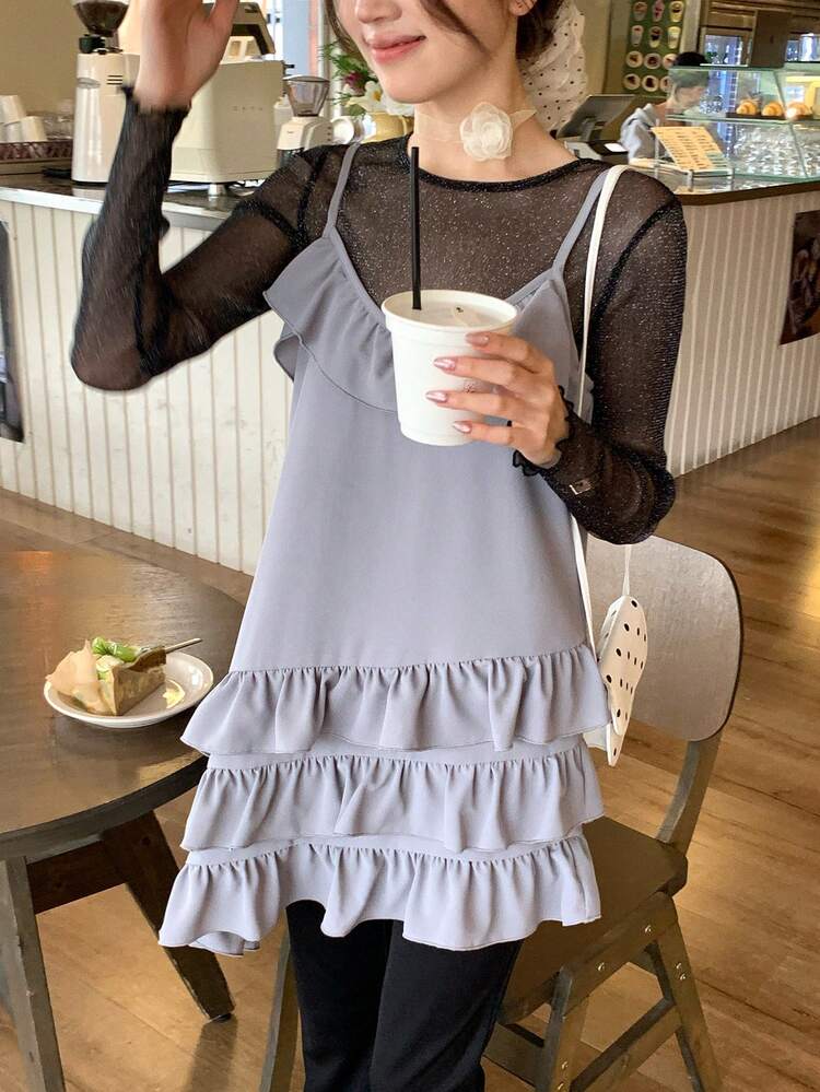Women's Solid Color Ruffle Hem Asymmetrical Hem Camisole Layered Casual Summer Vacation Top