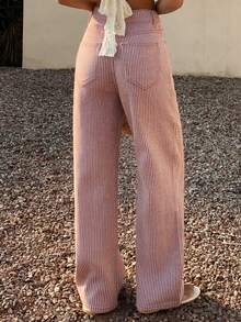 DAZY Trang phục đi nghỉ hè: Quần jeans nữ cạp cao, dáng ôm, kẻ sọc màu hồng. - Hồng - Xem 2