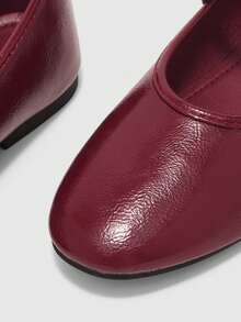 CUCCOO BIZCHIC Giày Mary Jane màu đỏ tía cổ điển, chất liệu da mềm, kiểu dáng thấp, dành cho nữ. - Đỏ - Xem 3