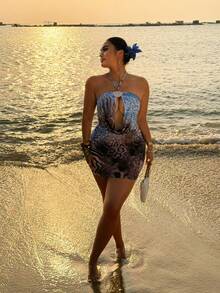 Sunnyshic Große Größen Damen Blaues sexy Mesh Leoparden Muster Strandkleid, Rock für den Urlaub - Verschiedenfarbig - Übersicht 6