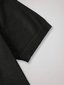 Officeau Men's Casual Solid Color Short Sleeve Pullover Knit Sweater, Spring/Summer - Black - View 5