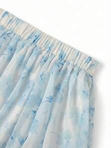 GlowEve Chân váy chữ A xếp lớp bằng vải chiffon họa tiết hoa màu vàng, thanh lịch và đa năng, phù hợp cho kỳ nghỉ và đi làm. - Màu xanh lam - Xem 5