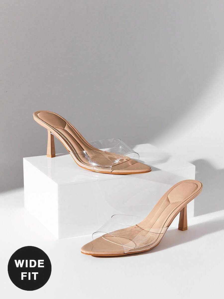 SHUZIA Giày sandal nữ dáng rộng, thoải mái, trong suốt, mũi nhọn, gót nhọn, thời trang. - Màu be - Xem 1