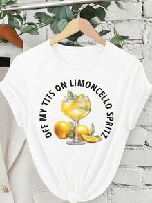EMERY ROSE Kaos Kasual Ukuran Besar Bergambar Koktail Lemon Liqueur Spritz - Putih - View 3