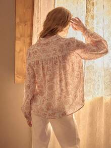 MOTF STUDIO WOMEN'S LINEN FLORAL PRINT BUTTON FRONT SHIRT - Multicolor - View 6