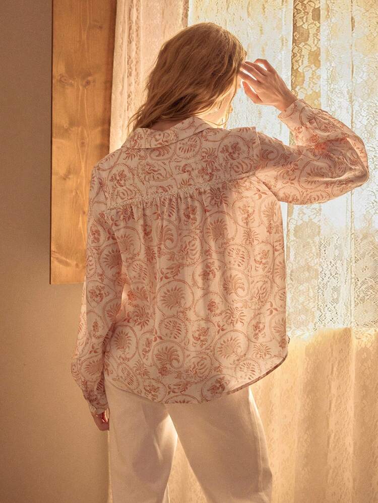 MOTF STUDIO WOMEN'S LINEN FLORAL PRINT BUTTON FRONT SHIRT