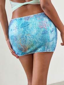 SHEIN ICON Minifalda con lentejuelas para vacaciones en la playa - Azul - Ver 2