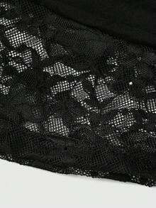 ROMWE Goth Plus Size Sexy Butterfly Lace Patchwork Minimalist Versatile Shoulder Long Top - Black - View 3
