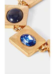 Noxbound Vintage Old Money Wind Square Oval Sapphire Bracelet Court Premium Sense,Minimalist/Vintage/Elegant,For Mom/Women/Girl/Mother,Summer/Beach/Prom/Part/Vacation/Travel,BOHEMIAN/Modern/Chic,Daily Wear/Work Day - Ancient gold - View 8
