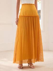 MOTF PREMIUM WOMEN'S LACE GATHERED SKIRT, CASUAL & DATE WEAR, SPRING/SUMMER - Yellow - View 5