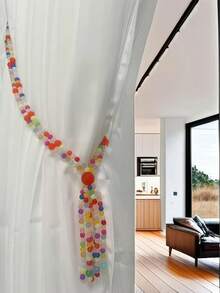 Joivida 2Pcs Handmade Colorful Beaded Curtain Tiebacks With Tassel, Boho Magnetic Curtain Holdbacks With Natural Stone Agate Glass Beads, Cute Boho Home Decor Curtain Straps For Sheer Curtains, Boho Curtain Tie Backs For Living Room Bedroom, Boho Home Decor Gift For Housewarming, Festival, Daily Use - multicolor - View 8