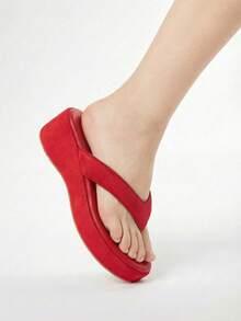 ROMWE Kawaii Dép xỏ ngón đế dày kiểu retro dành cho nữ, phù hợp với trang phục mùa xuân hè. - Đỏ - Xem 5