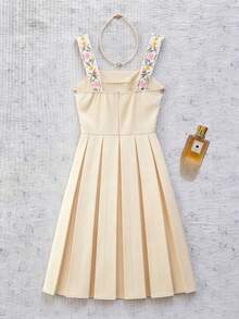 SHEIN Franclia Women's Floral Print Pleated Casual Party & Travel Mini Dress - Beige - View 2