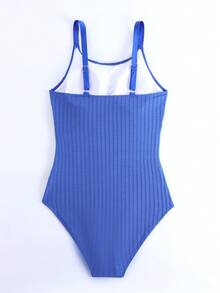 Swim Vcay 大码女士连体泳衣，采用舒适纯色面料，适合夏季海滩度假。新款女士泳装，连体比基尼，女士连体泳衣，女士全包覆泳衣。 - 寶藍色 - 查看 2