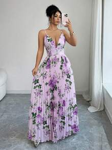 Rafferiza Women's Elegant Printed Ruffle Dress Vacation Light Purple Summer - Multicolor - View 6