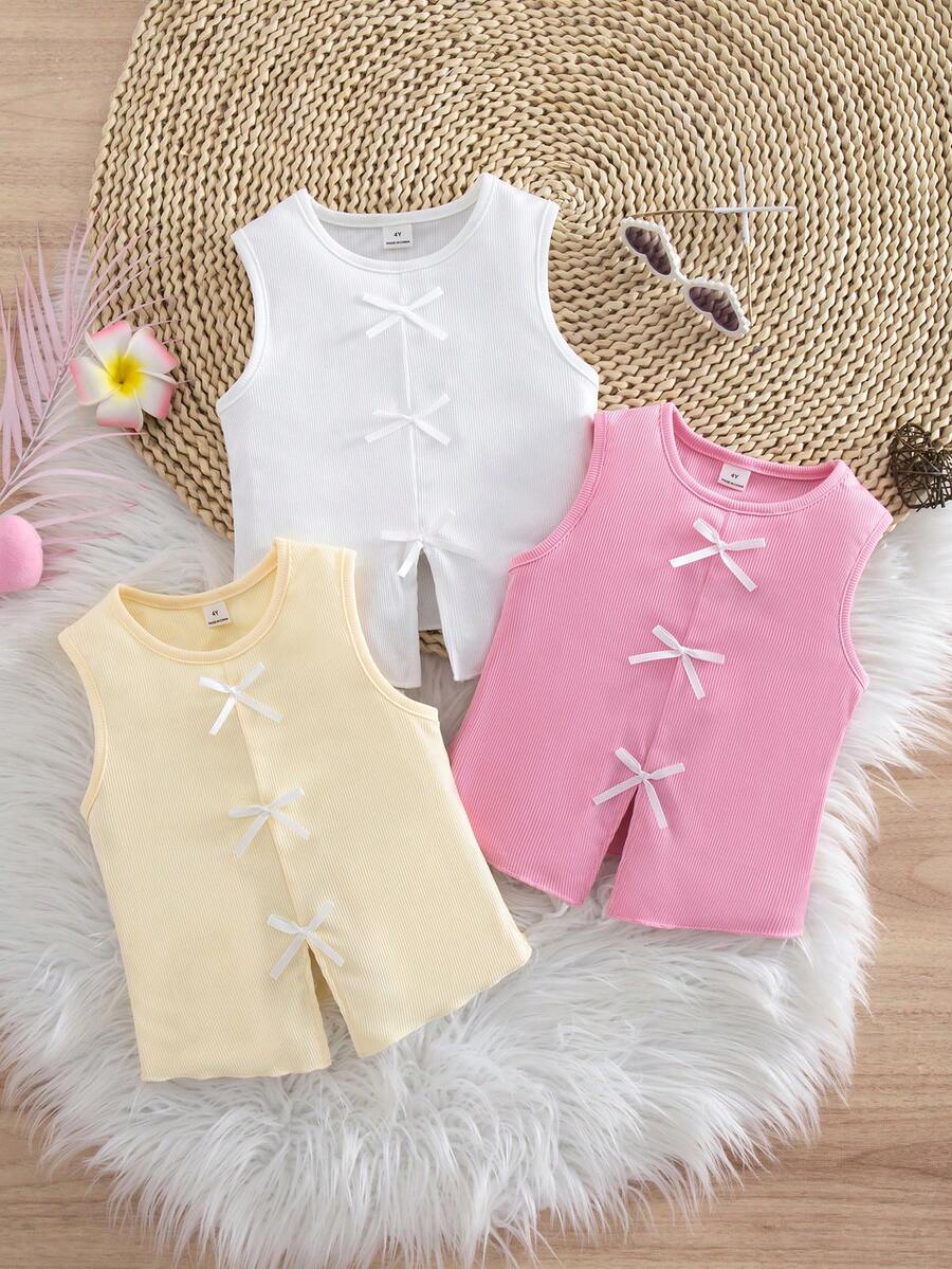 SHEIN Genkimix Kids 女童休闲蝴蝶结装饰吊带背心,夏季 - 彩色 - 查看 1