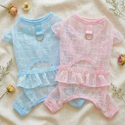 PETSIN 宠物四脚蕾丝网纱连衣裙 时尚易穿宠物户外服装 猫狗通用 透气多功能可爱宠物套装