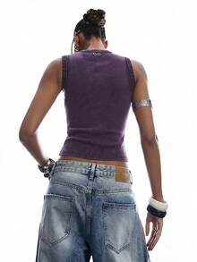 LYSMO 2026新款极简主义无袖镂空圆领紫色女式背心，春夏款 - 紫色 - 查看 2