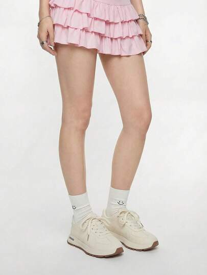 ROMWE Kawaii 2025 纯色休闲运动鞋复古硫化训练鞋系带女鞋