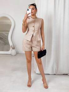 2 piezas Conjunto a rayas para mujer, elegante para ir al trabajo, de moda y cómodo de llevar - Rosa - Ver 5