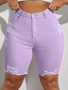Slaydiva Shorts vaqueros versátiles y desgastados de talla grande - Morado - Ver 1