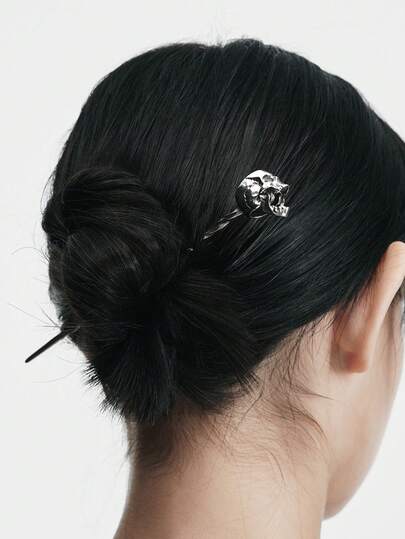 MortiRose 1 Chiếc kẹp tóc hình đầu lâu bạc phong cách Gothic cá nhân hóa, thích hợp sử dụng hàng ngày cho nữ, phong cách Gothic/Punk/Grunge/Dark Gothic, thời trang đường phố, mùa hè/lễ hội/tiệc tùng, cổ điển, màu đen.