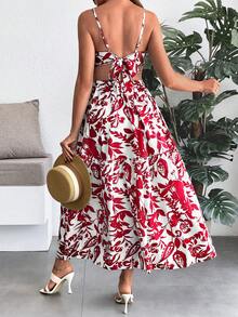 SHEIN Printed Waistline Sleeveless Casual Maternity Dress - Burgundy - View 2