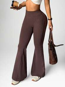 Dewbera Dewbera 1pc Coffee Brown Seamless Sports Leggings, Soft & Comfortable Fit, Suitable For Workout, Running, Casual, Yoga - Coffee Brown - View 7