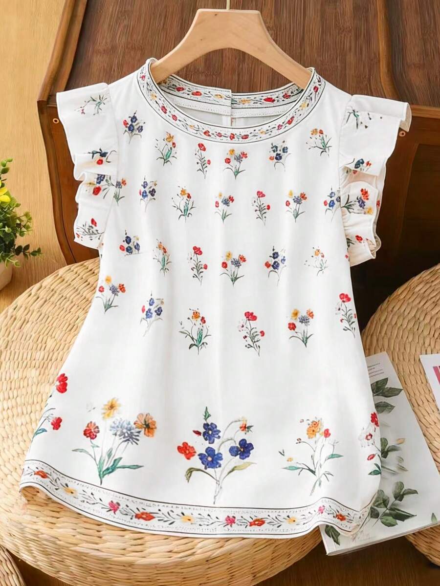 Franclia Women's Spring/Summer New Ruffled Hem Printed Blouse - Multicolor - View 1