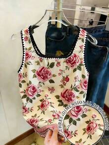 Resyla Blusa casual versátil de uso diario con estampado floral y ribete - Multicolor - Ver 2