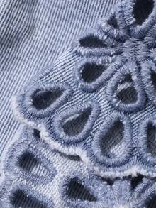 Livesso Quần short denim nữ kiểu dáng thường ngày, vạt áo gợn sóng bất đối xứng. - Màu xanh lam - Xem 8