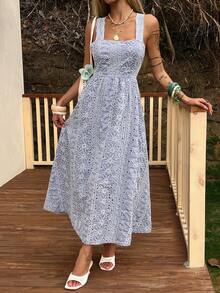 DAZY Casual Textured Midi Dress For Women, Suitable For Spring & Summer Vacation Boho Sun Dresses For Women - Blue - View 3