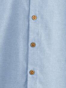 SHEIN Camisa casual de un solo pecho con cuello para niño preadolescente de unicolor - Celeste - Ver 3