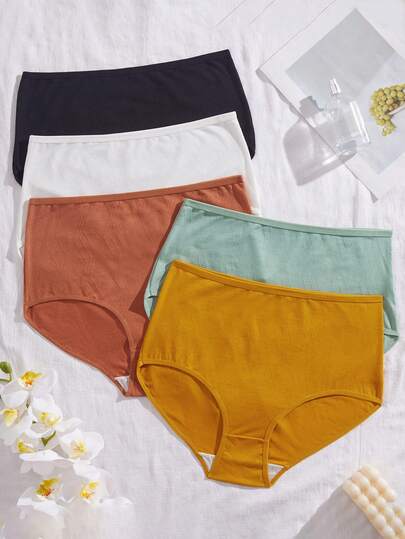 Snug Zone Women's Plus Size Multicolor High Waisted Plain Casual Panties 5 Pack