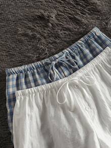 SHEIN EZwear 条纹梭织女式短裤套装 女式短裤 夏季女装 夏季休闲装 女士短裤两件套 - 彩色 - 查看 3